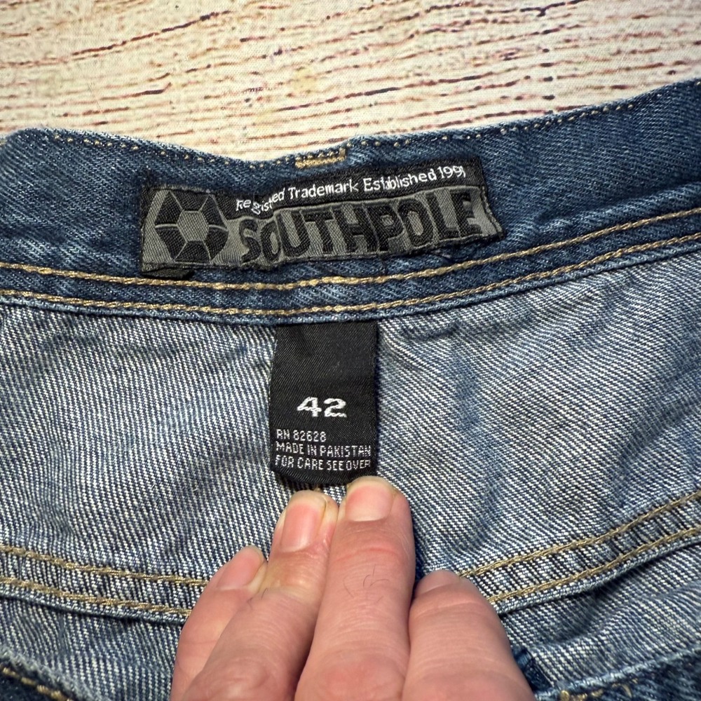 Southpole Y2K Baggy Jeans Blue Denim Mens 41x31 Streetwear Barrel Jeans Wide Leg - Picture 5 of 10